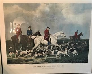 Print of "The Earl of Derby's Stag Hounds" engraved by  R. Woodman from an original painting by J. Barenger