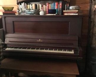 Antique Steinway & Sons upright piano, bench, books, more
