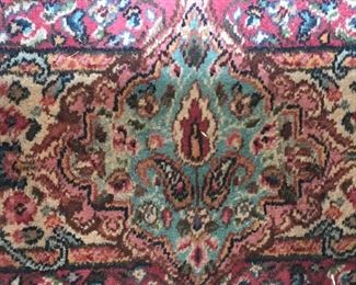 Detail on approx 12'x9' oriental rug w/gorgeous aqua tones