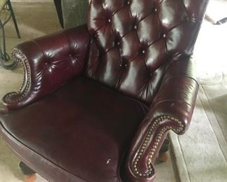 Red leather rolling office chair