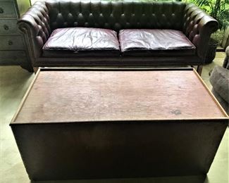 Leather Chesterfield sofa, large vintage box