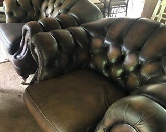 Pair of English Chesterfield leather chairs