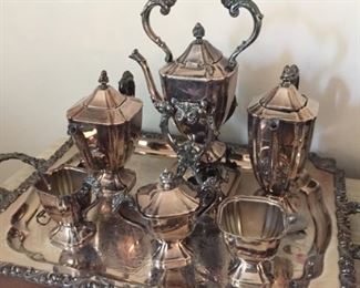 Silver plate Tea Set on Tray.