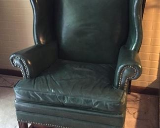 Green leather armchair.