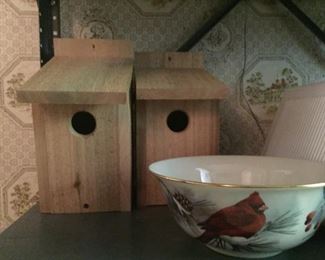 Bird houses and Lenox bowl.