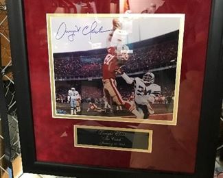 Autographed Dwight Clark "The Catch" historic moment Jan 10th 1982  San Francisco 49ers.  This is art of the football, NFL memorabilia collection of the Emmy Award winning NFL cameraman who captured the play on film for NFL Films.