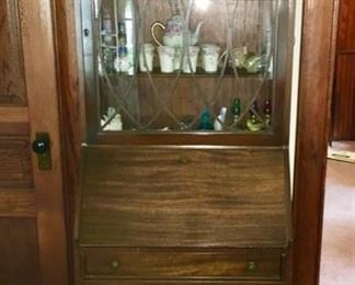 Drop front desk w/ drawers and display cabinet