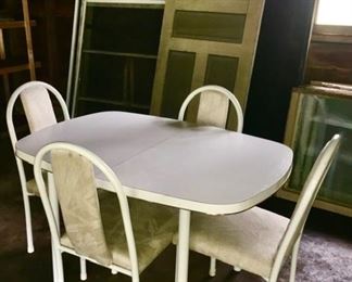 Vintage kitchen table & 4 chairs, antique doors