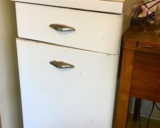 Vintage white metal cabinet, vintage radio