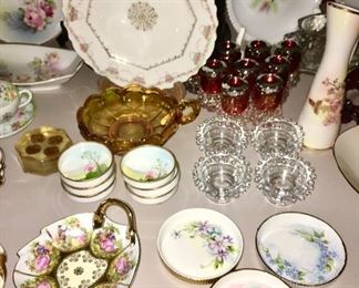 Vintage glass and porcelain collectibles, open salts (porcelain & candlewick)