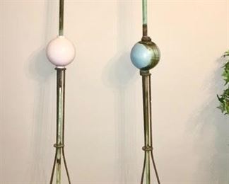 2 antique lightening rods and milk glass balls