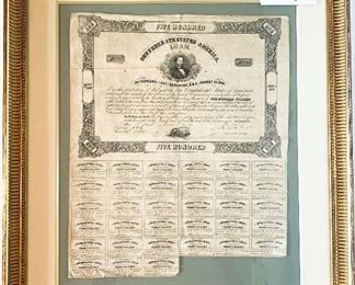 FRAMED CONFEDERATE WAR BOND (500$) December 1862 
Asking $250 framed 