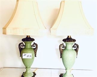 Pair of green vintage lamps 32 inches tall $95