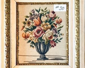 Needlepoint in antique frame
24 inches wide by 26.5 inches tall $60