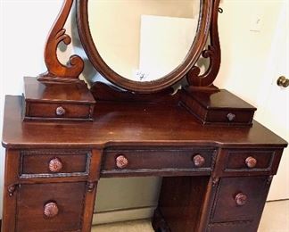 Antique mahogany vanity with mirror and glove boxes
46 inches wide by 19 inches deep by 62 inches tall $595