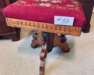 Eastlake needlepoint stool 
17 inches wide by 13 inches deep by 18 inches tall $155