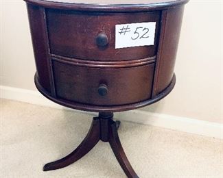 Round mahogany side table 
no  brass feet 18 inches wide by 26 inches tall $125