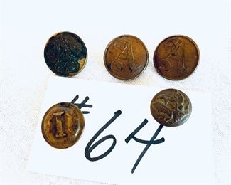 Five civil war buttons 
one may be reproduction lot price $700