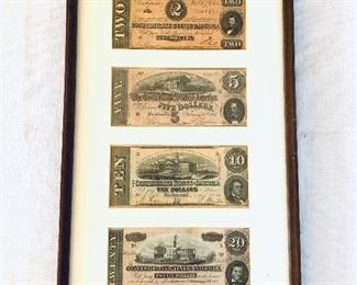 Confederate bills framed. $200