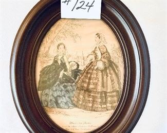Vintage art in oval frame 13 inches wide by 16 inches tall $20
