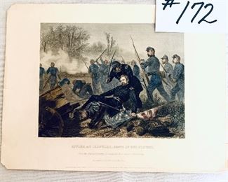 Engraving death of general Stevens 
10.5 inches wide by 8 inches tall
( a few small tears) $20