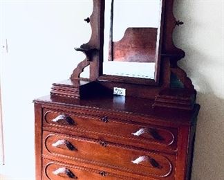 Antique dresser with mirror and glove boxes 
40 inches wide by 17.5 inches deep by 79 inches tall $625