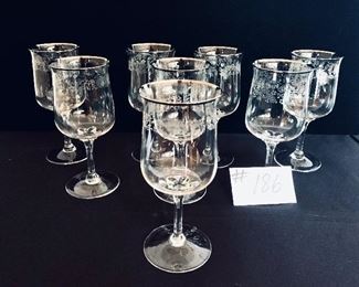 Eight silver rimmed etched water goblets white echo platinum Lenox 
7 inches tall $99 set

