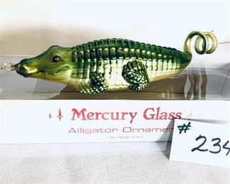 Mercury glass alligator ornament 11 .5 inches long $16