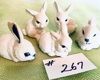 Five ceramic bunnies 3 inches tall $16