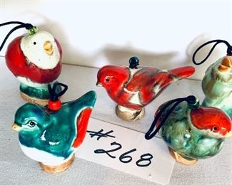 Five colorful wolfe bird ornaments approximately 3 inches $65