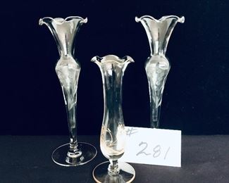 Set of three bud vases 6 to 8 inches tall $15