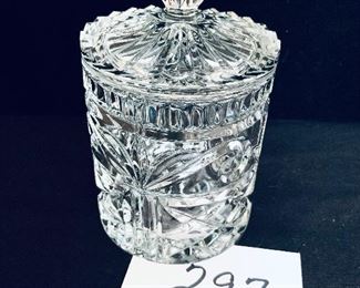 Glass biscuit jar 3 1/2 inches wide by 6 inches tall $15