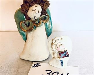 Two MONI  pottery angels 
5.5 turquoise angel. $45
 2.5 confederate flag angel. $30