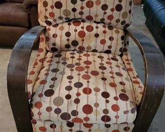 Beige with Polka Dott Recliner with Wooden Frame