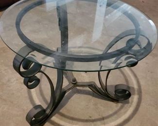 Iron and Metal with Glass Top Side Table