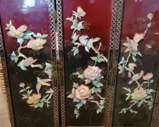Lot of 3 Rustic Oriental Wall Decor with Birds and Flowers