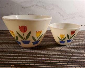 Pair of Fire King Micing Bowls - Colorful Flower Design