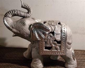Metallic Silver Ceramic Elephant Statue