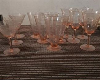 Pink Depression Glassware Set