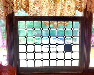 Large  Antique Beveled & Jeweled Window