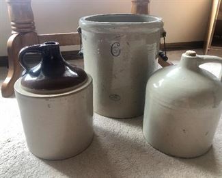 6 Gallon Red Wing Crock and Stoneware Jugs
