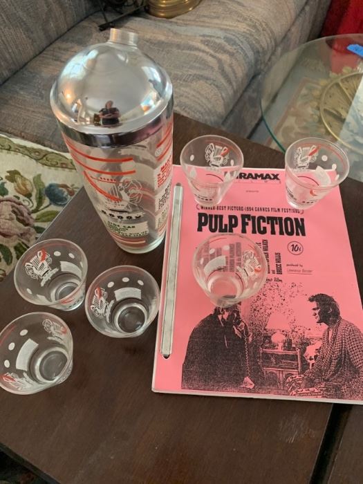 Vintage Martini Set & Pulp Fiction Manuscript