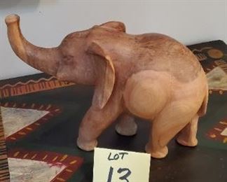 Lot #13 - $20 Hand Carved Wood Elephant 11" long (heavy)