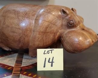 Lot #14 - $30 Hand Carved Wood Hippopotamus 15" long (Heavy) 