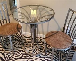 Lot #90 - $75 Small Table 27" across x 30" tall & 2 chairs 18" seat 33" tall chair back