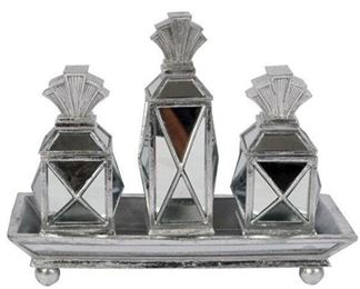 11. Three 3 Solid Geometric Mirror Boxes with Deco Tray, Unused