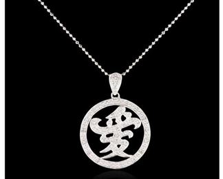 12. 14KT White Gold 0.15ctw Kanji Love Diamond Pendant With Chain