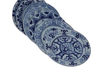 48. Set of Seven 7 Blue  White Decorated Plates