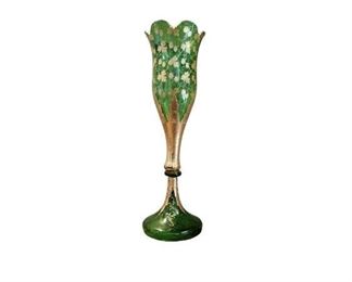 57. Vintage Bohemian Satin Green Glass Vase