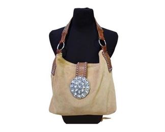 67. Leatherock Camel Suede and Tooled Leather Embellished Hobo Bag